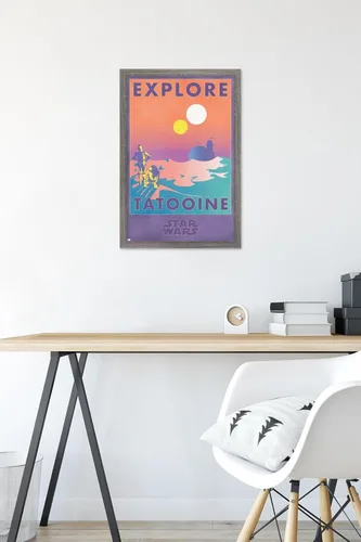 Vista 6 de Trends International Star Wars: Tatooine - Póster de pared de Explore Tatooine, 14.725 x 22.375 pulgadas, versión enmarcada de madera de granero