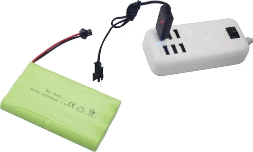 Vista 3 de Batería recargable AA de 9.6 V 2800 mAh con enchufe SM-2P con cable de carga USB para juguetes RC coches, camiones, tanques, vehículos