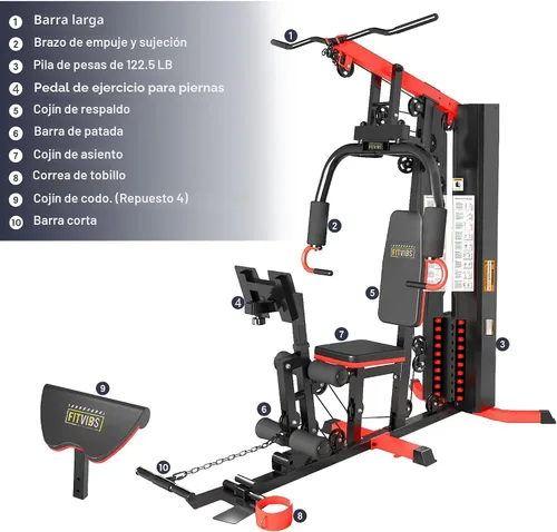 Vista 2 de Fitvids Home Gym Equipment, Multifunctional Full Body Workout Weight Machine Station with Weight Stack, All in One Exercise Equipment with Pulley