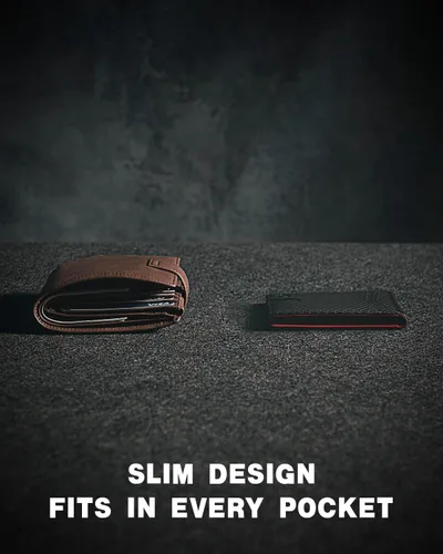 Vista 4 de Zitahli - Carteras delgadas con clip para dinero para hombre, tarjetero minimalista, de cuero, plegable, con bloqueo RFID, cartera de bolsillo