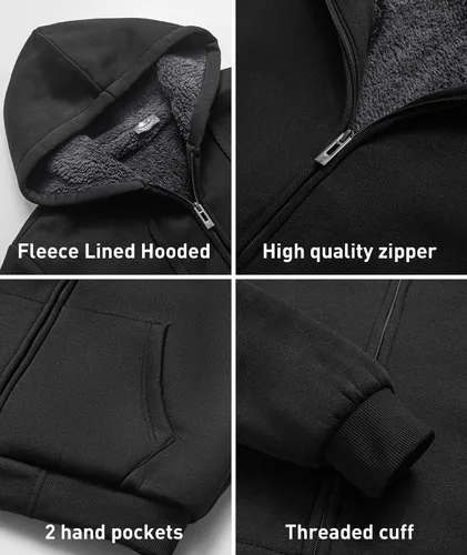 Vista 4 de SCODI Sudaderas con capucha para hombre, de forro polar, con cremallera completa, con forro de sherpa grueso
