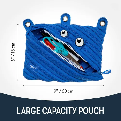 Vista 2 de ZIPIT Estuche para lápices Monster para niños, bonita bolsa de 3 anillas para niños, niñas y adolescentes, bolsa de papelería para la escuela