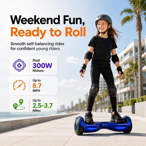 Vista 2 de Hoverstar Hoverboard para niños de 7 a 12 años, luces Bluetooth y LED, 2026 Azul