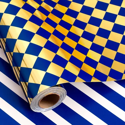 Vista 11 de Homeral Rollo de Papel de Regalo con Bandera a Cuadros - Diamante y Rayas en Blanco y Negro, Papel de Regalo Reversible de Carro de Carreras