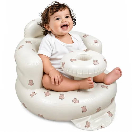 Vista 13 de Asiento inflable para bebé de 3 a 36 meses, silla de bebé con cerca y bomba de aire incorporada, asiento de piso inflable para bebé con soporte