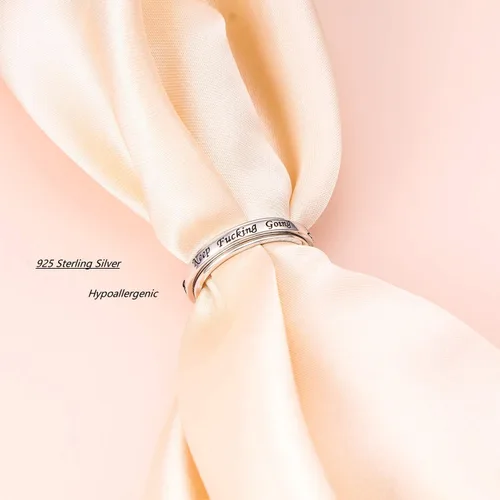 Vista 6 de Anillo giratorio de plata de ley 925 para hombres y mujeres, anillos antiestrés para ansiedad, alivio del estrés, TDAH, autismo, anillos con mensaje