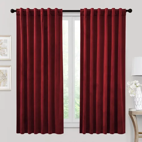 Vista 21 de RYB HOME Cortinas 100% opacas de terciopelo blanco para dormitorio, pestaña trasera y bolsillo para barra, aislamiento térmico, cortinas