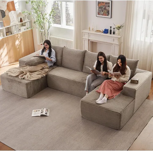 Vista 26 de Sofá modular de nube de 140 pulgadas para sala de estar, sofá modular de asiento profundo, juego de sofás de pana grandes y cómodos con espuma Negro