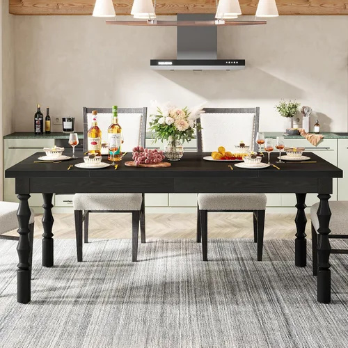 Vista 8 de Tribesigns Mesa de comedor de madera de 62 pulgadas para 4 a 6 personas, mesa de cocina rectangular grande de granja, mesa de comedor moderna, Negro