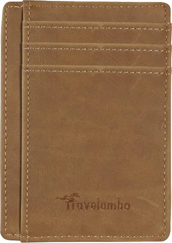 Vista 2 de Travelambo - Cartera de piel minimalista con bolsillo frontal, tamaño mediano, cartela delgada, RFID
