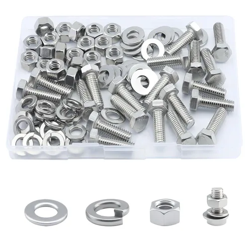 Vista 14 de Tornillo de cabeza hexagonal 1/4-20 x1 (20 unidades), tuercas de bloqueo, kits de arandelas planas y de bloqueo, acero inoxidable 304 18-8