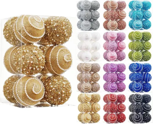 Vista 5 de Adornos de bolas de Navidad dorados, adornos de bolas de Navidad decoraciones irrompibles de plástico colgantes perlas para fiestas de Navidad