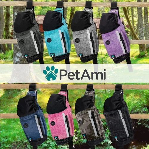 Vista 7 de Bolsa de cintura para perros PetAmi, bolsa de golosinas para paseos, entrenamiento, dosificador de bolsas para excrementos incorporado, soporte