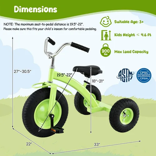 Vista 8 de BABY JOY Triciclo para niños, triciclo de rueda delantera de 15 pulgadas Verde