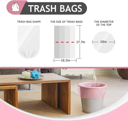 Vista 2 de Teivio Bolsas de basura fuertes de 2 galones, 180 unidades, bolsas de basura para baño, bolsas de plástico para oficina en casa, cocina, color rosa