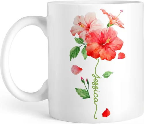 Vista 10 de CUBICER Tazas de café personalizadas, diseño de lirio, nombre personalizado, tazas de cerámica blanca, taza de viaje grande, vaso para beber, Lirio