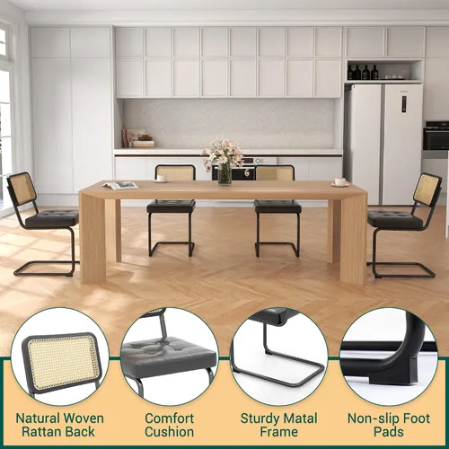 Vista 7 de KCC Juego de 2 sillas de comedor modernas de mediados de siglo, ratán de piel sintética, sillas auxiliares de comedor de cocina con patas de metal