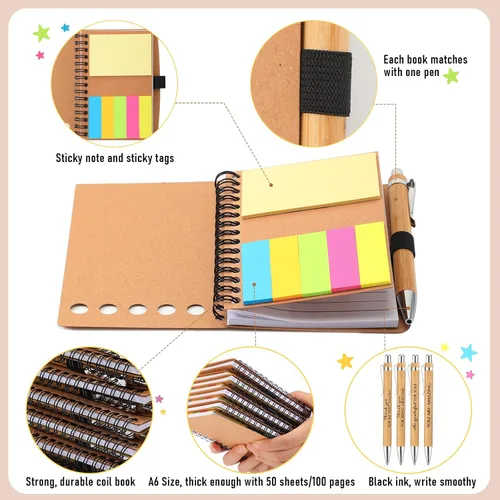 Vista 4 de Honoson Juego de 10 cuadernos inspiradores a granel con notas adhesivas y bolígrafo de bambú, regalos de agradecimiento para profesores, enfermeras