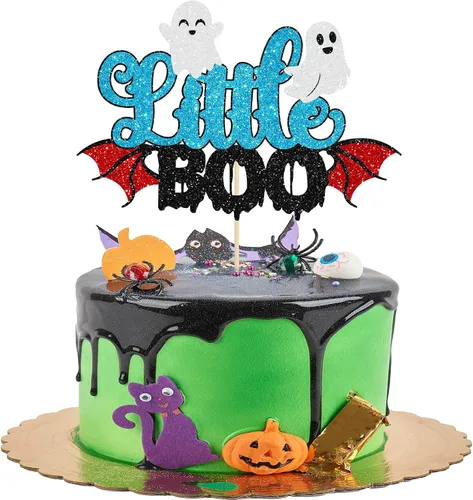 Vista 10 de 1 pieza de decoración de pastel de cumpleaños asesino ensamblada con purpurina de terror clásico de Halloween para tema de terror sangriento Negro