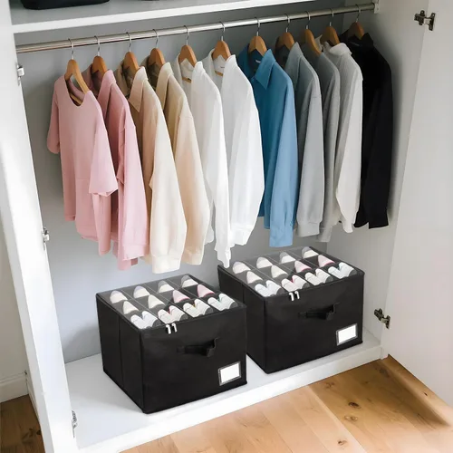 Vista 6 de Organizador de zapatos para armario, se adapta a hasta 12 pares, contenedores plegables de almacenamiento de zapatos con cubierta transparente