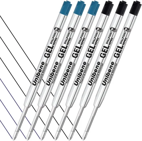Vista 6 de Unibene Parker - Paquete de 12 repuestos de tinta de gel compatibles con punta media de 0.028 in, 6 negros y 6 azules, tinta alemana reemplazable