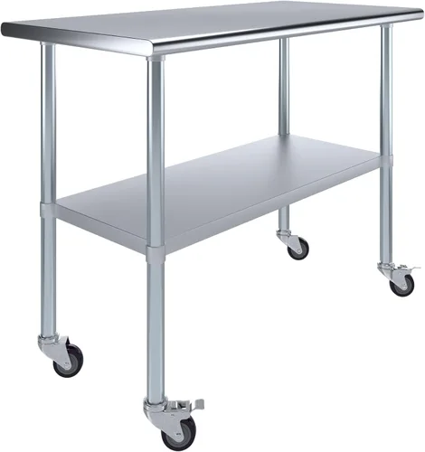 Vista 24 de Mesa de trabajo de acero inoxidable, mesa de metal