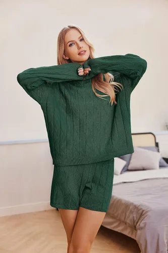 Vista 3 de Ekouaer Conjunto de 2 piezas de suéter de manga larga y pantalones cortos para mujer