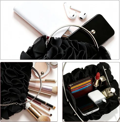 Vista 5 de Bolso de mano de noche para mujer, monederos de satén floral con cadena para bodas, fiestas, bailes de graduación Floral, Satin, with Chain, for