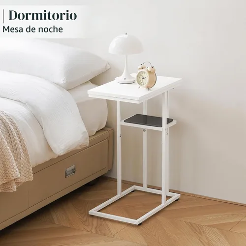 Vista 4 de Mesa auxiliar en forma de C Yoobure, mesa auxiliar para sofá y cama, mesas auxiliares pequeñas para espacios pequeños, sala de estar, dormitorio