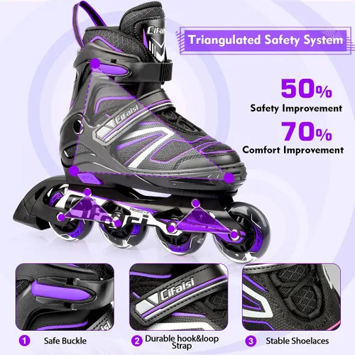 Vista 3 de Patines en línea para niños y adultos, cuchillas ajustables para adultos, mujeres, hombres, niñas y niños con ruedas iluminadas, perfectos