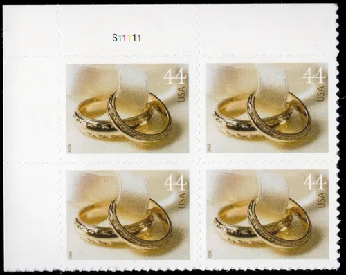 Vista 2 de USPS - Sellos de anillos de boda - Hoja de 20 sellos postales de 44 centavos