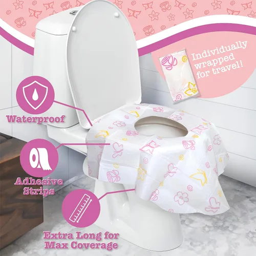 Vista 3 de Cubiertas de asiento de inodoro desechables XL de Potty Shields, paquetes individuales, 12, Floral
