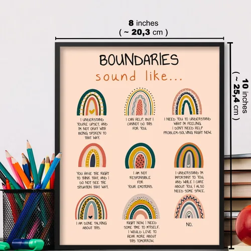 Vista 2 de LOLUIS Mental Health Poster, Boho Therapy Tools Educational Supplies Art Print Classroom School Office Decor (Boundaries, Unframed 8"x10")