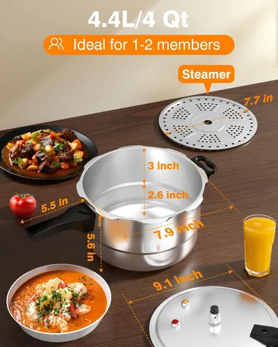Vista 6 de WantJoin Olla a presión de aluminio de 4 cuartos con válvula de liberación y múltiples dispositivos de protección, recipiente a presión compatible