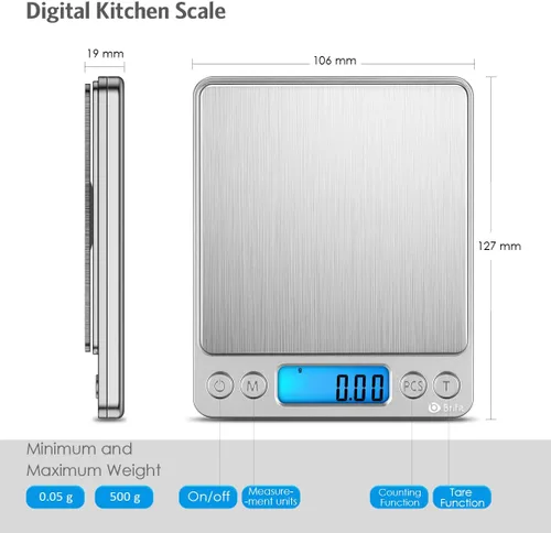Vista 5 de AMIR - Báscula digital de cocina, báscula de joyería de bolsillo de 17.64 oz/0.00 oz, peso de calibración de 3.53 onzas, báscula de alimentos