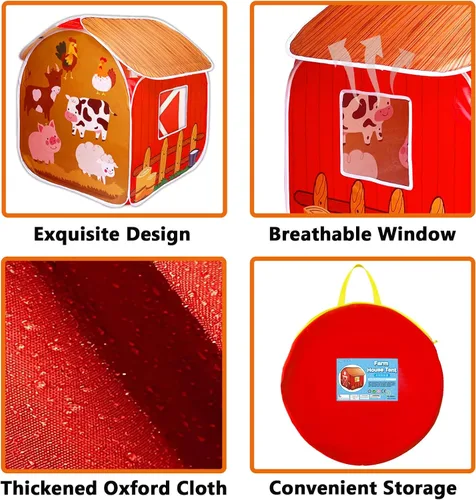 Vista 5 de Tienda de campaña para niños, granero desplegable para niños, casa de juegos portátil plegable para interiores y exteriores para niños y niñas