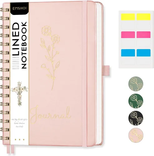Vista 38 de EMSHOI Cuaderno de espiral con puntos, tapa dura de cuero, papel grueso de 3.53 oz/m², cuaderno de cuadrícula de puntos de 0.197 in para diario