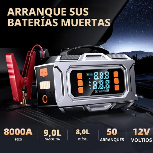 Vista 2 de Arrancador con compresor de aire, batería de coche de 8000 A (9.0 gas/8.0L diesel), batería de coche de 180 PSI, caja de salto portátil de 12 V