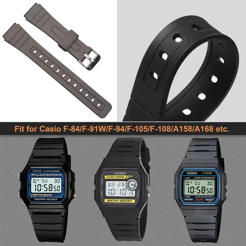 Vista 5 de Correa de repuesto para Casio F-84F-91WF-94F-105A158A168, correa de reloj de PU suave para Casio Serie A158
