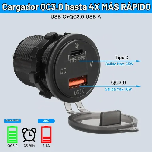 Vista 3 de Linkstyle Panel de interruptores de 12 V, puerto USB A de 18 W y puerto USB C de 45 W, enchufe para encendedor de cigarrillos con voltímetro digital