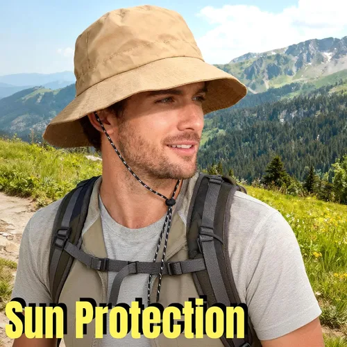 Vista 2 de PFFY Packable Sun Bucket Hat for Men Women Outdoor UV Protection Sun Hats Caqui (más suelto)