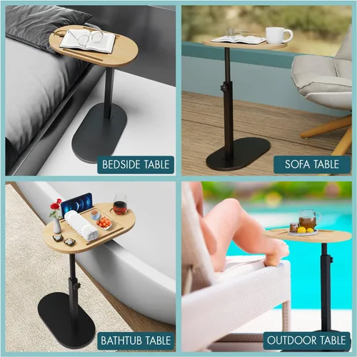 Vista 5 de Mesa de bambú para tina con base resistente y soporte de metal grueso, altura ajustable, accesorios perfectos para bañera de baño, escritorio