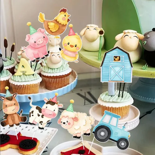 Vista 4 de Palos de centro de mesa de animales de granja, suministros de fiesta de cumpleaños con temática de granja, decoración de mesa de animales