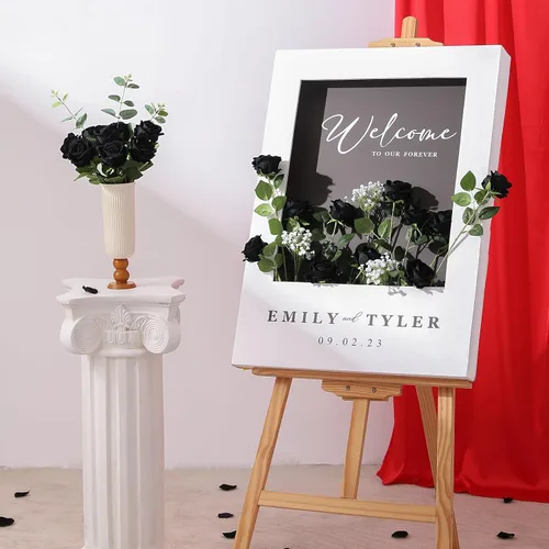 Vista 3 de Hawesome Rosas artificiales de seda – 12 piezas de rosas negras artificiales con tallos para decoración del hogar, boda, centro de mesa, hotel