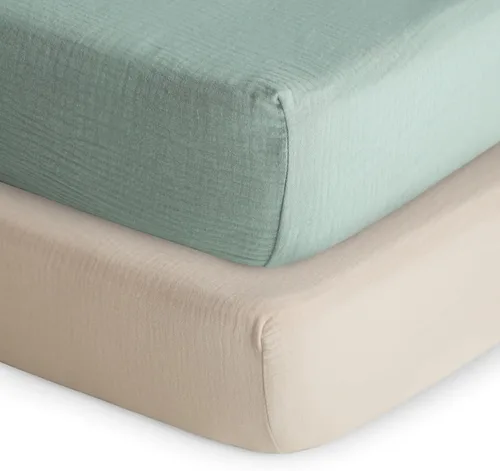 Vista 19 de mushie Sábana bajera ajustable de muselina extra suave para cuna, 192 hilos, 28 x 52 pulgadas (azul bebé)
