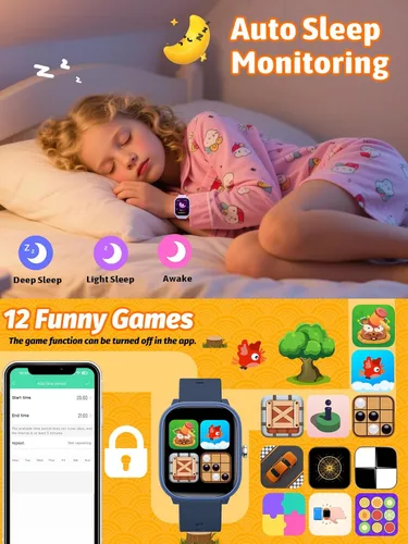 Vista 5 de Reloj Inteligente para Niños y Niñas, Rastreador de Fitness con Monitor de Frecuencia Cardíaca y Sueño, Pantalla Táctil de 1.83" con 12