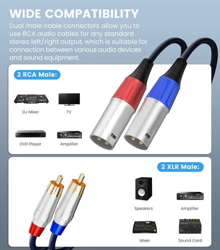 Vista 3 de Tisino Cable dual RCA a XLR, 2 RCA a 2 XLR macho HiFi Stereo Audio Conexión Cable de Camino - 3.3 pies 2 RCA to 2 XLR Male Stereo Audio Cable for