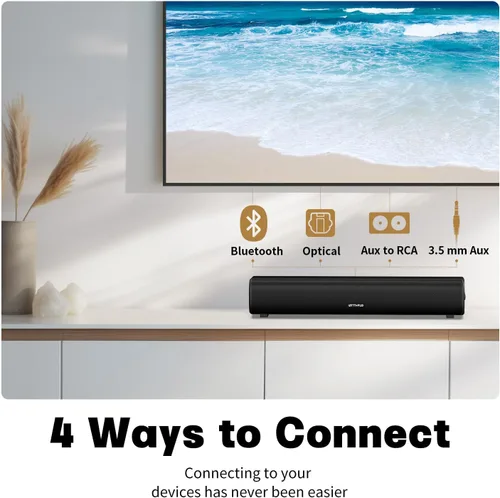 Vista 4 de Barra de sonido para Smart TV, barra de sonido de 16'/60W con graves impactantes, luz dinámica y control remoto, altavoces de TV montables en pared