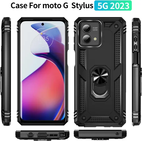 Vista 2 de Funda para Moto G Stylus 2023 5G en coche, soporte de anillo de metal, armadura anti caída completa, material de TPU + PC para Moto G Stylus 2023 5G