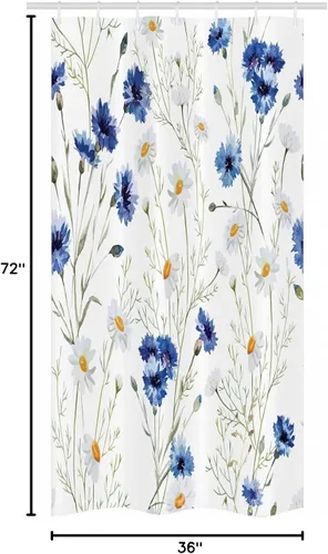 Vista 4 de Ambesonne Cortina de ducha con diseño de flores de acuarela, flores silvestres y acianos, flores de margaritas, brotes de flores, juego